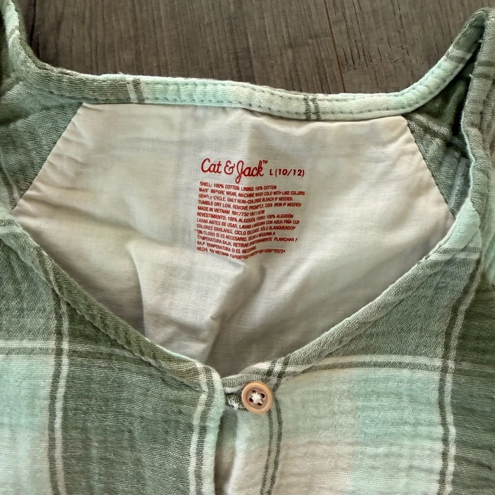 Cat & Jack Plaid Puff Sleeve Dress in Mint Green and Cream - Picture 3 of 6